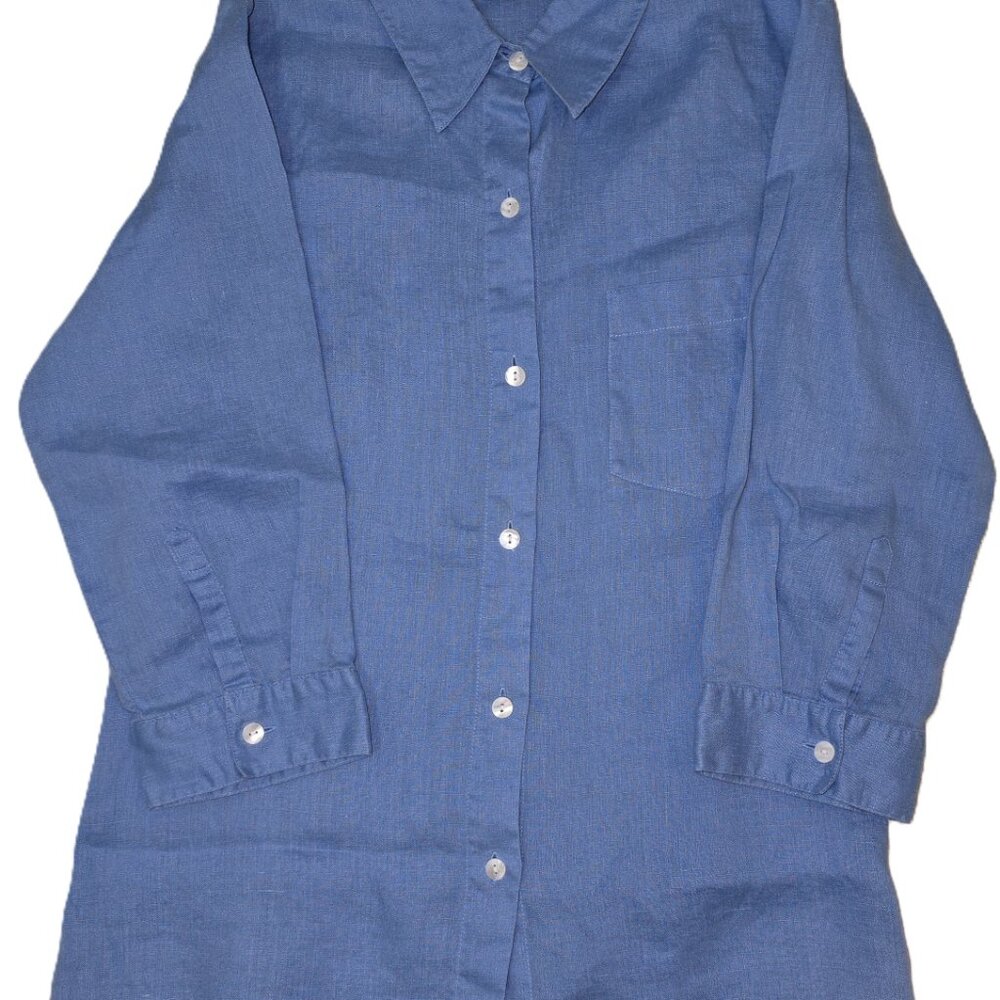 Jillian Jones Women' Blue 100% Linen 3/4 sleeve Button-Down  Shirt Size S
